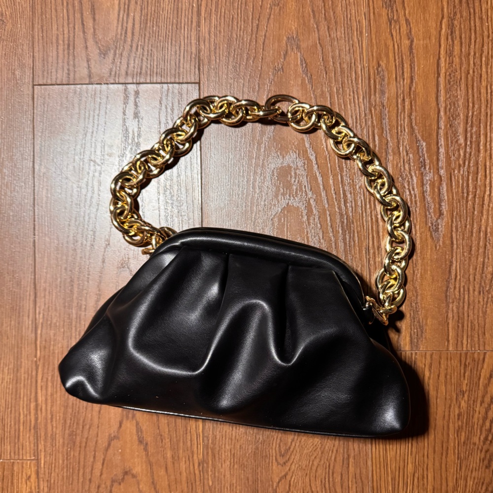 Madison West Black Shoulder Bag with removable Gold Chain